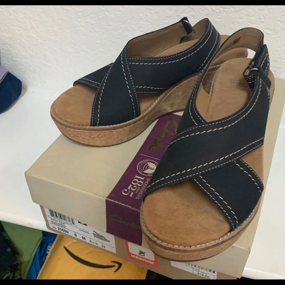 Clark’s leather wedges